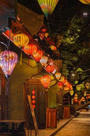 Colorful lanterns lining a street in Hoi An, Vietnam
