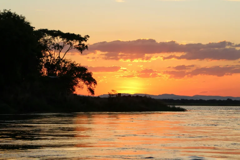Sunset reflected on the Zambezi River